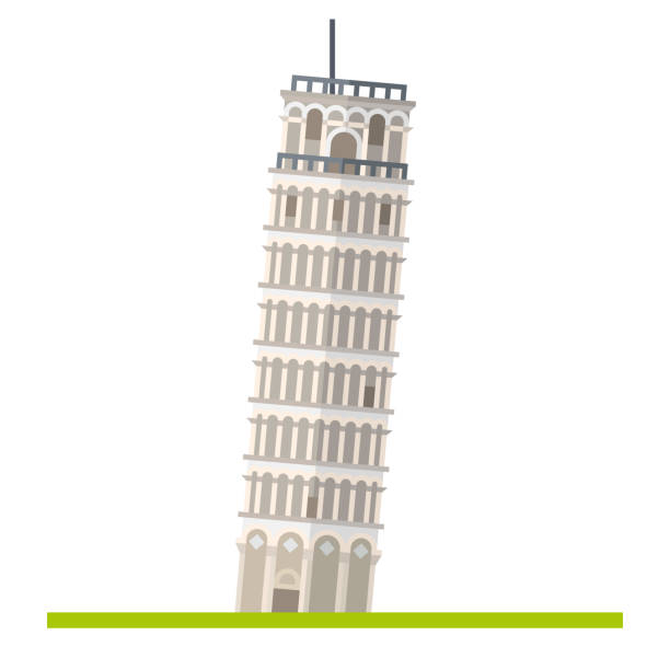 ilustraciones, imágenes clip art, dibujos animados e iconos de stock de torre inclinada de pisa, italia, icono plano aislado - leaning tower of pisa