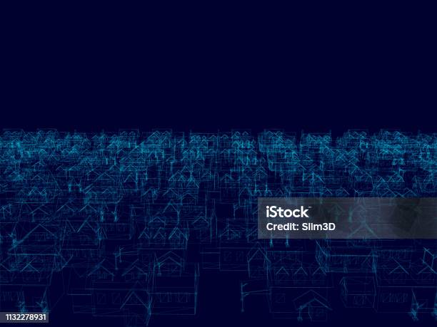 Perspective 3d Of Building Wireframe Vector Illustration Stock Illustration - Download Image Now