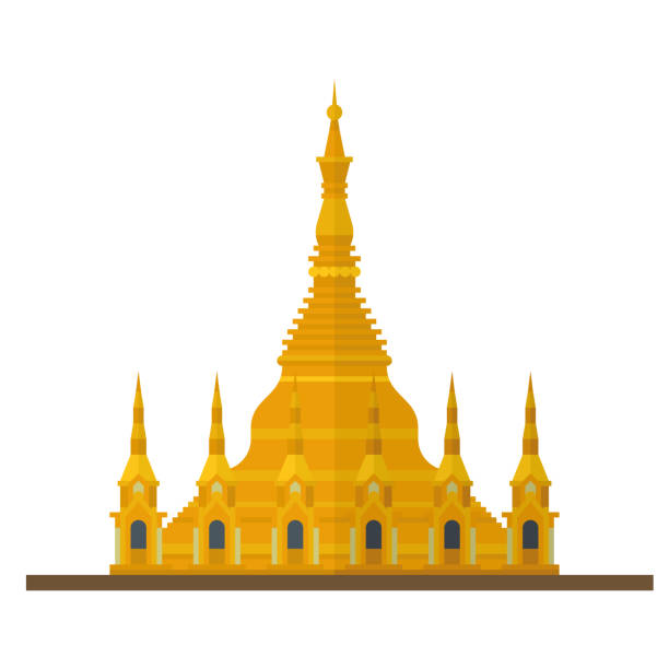 пагода шведагон, мьянма, плоский вектор дизайна icon - shwedagon pagoda stock illustrations
