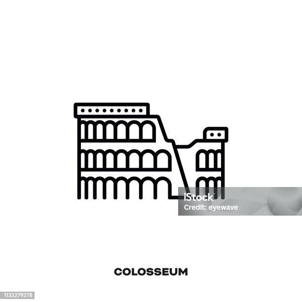 Colosseum Of Rome Vector Line Icon Stock Illustration - Download Image Now - Coliseum - Rome, Illustration, Italy