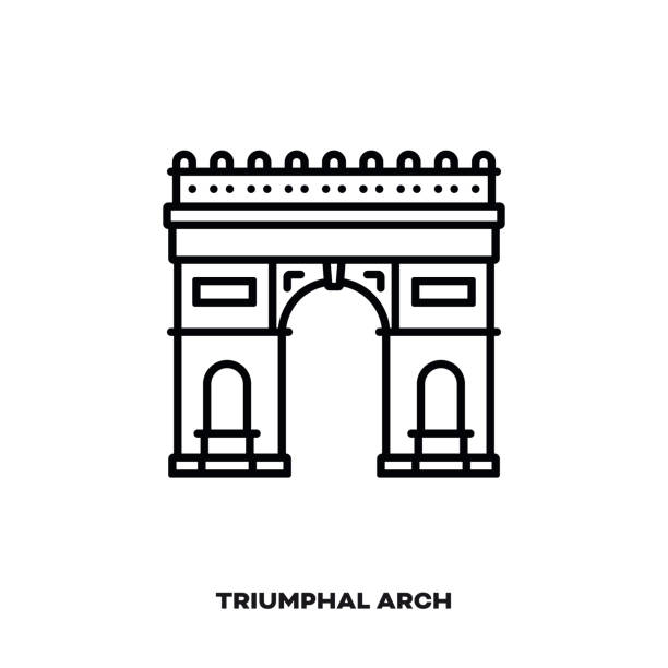 stockillustraties, clipart, cartoons en iconen met triomfboog in parijs, frankrijk vector lijn icoon. - arc de triomphe