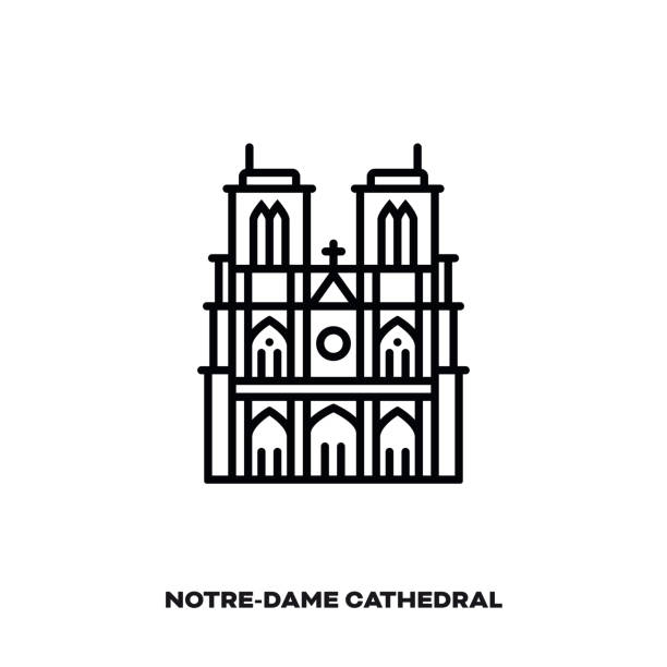 ilustraciones, imágenes clip art, dibujos animados e iconos de stock de catedral de notre-dame en parís, francia icono de línea vectorial. - notre