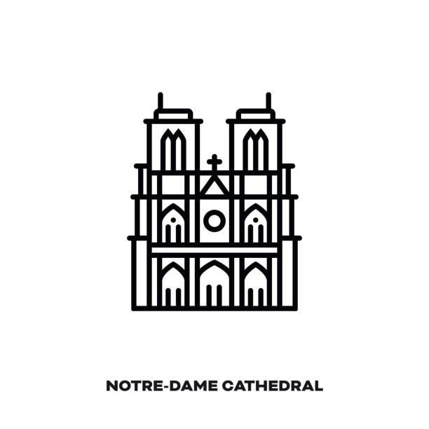 파리의 노트르담 성당, 프랑스 벡터 선 아이콘입니다. - notre dame stock illustrations