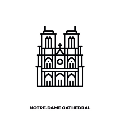 Notre-Dame Cathedral at Paris, France, vector line icon. International landmark and tourism symbol.