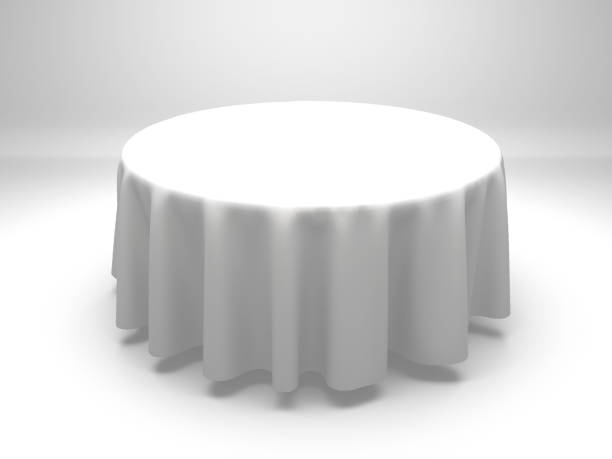 istock White silk elegance tablecloth. Trade show exhibition 1132281106