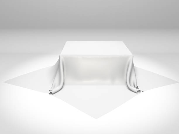istock White silk elegance tablecloth. Trade show exhibition 1132281158