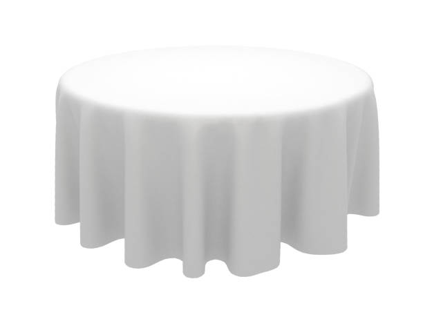 istock White silk elegance tablecloth. Trade show exhibition 1132281328
