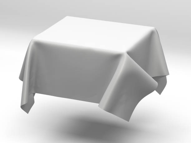 istock White silk elegance tablecloth. Trade show exhibition 1132281371