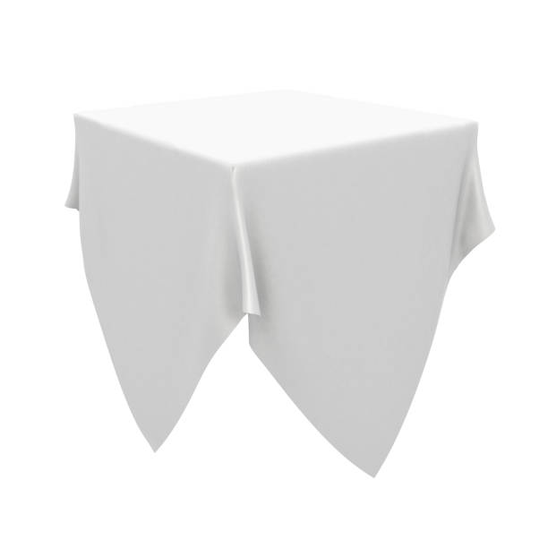 istock White silk elegance tablecloth. Trade show exhibition 1132281427