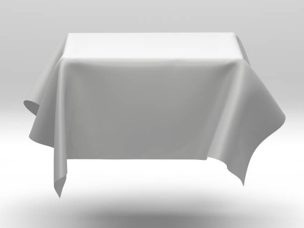istock White silk elegance tablecloth. Trade show exhibition 1132281708
