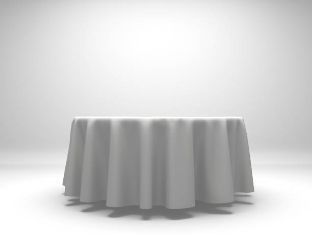 istock White silk elegance tablecloth. Trade show exhibition 1132281803