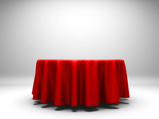 istock Red silk elegance tablecloth. Trade show exhibition 1132281866