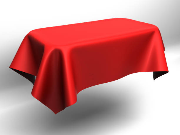 istock Red silk elegance tablecloth. Trade show exhibition 1132282572