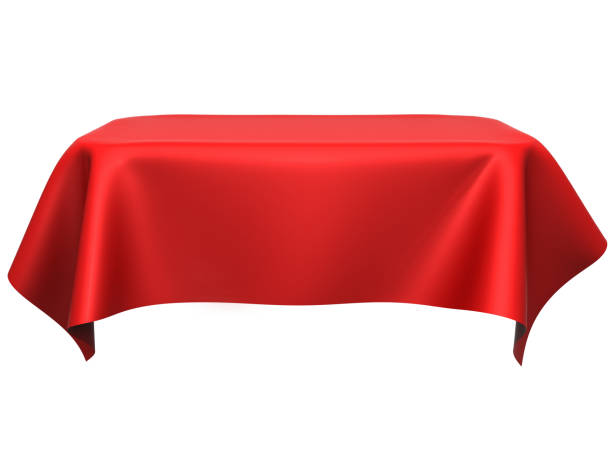 istock Red silk elegance tablecloth. Trade show exhibition 1132282921