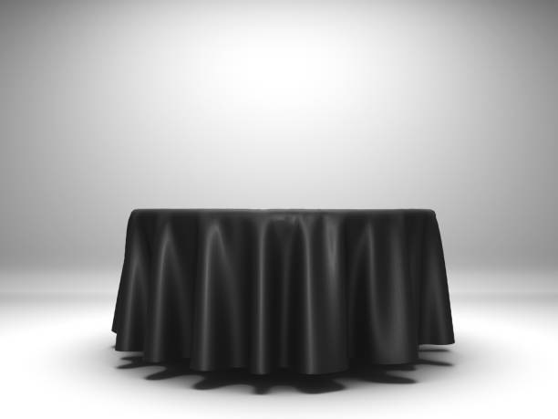 istock Black silk elegance tablecloth. Trade show exhibition 1132283378