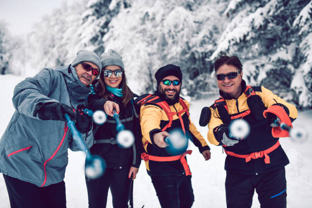 istock Cheerful Alpinist Crew Posing As A Fencers 1132285163