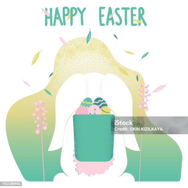 Easter Bunny Carrying Basket With Eggs Stock Illustration - Download Image Now - Animal, Animal Egg, Animal Markings