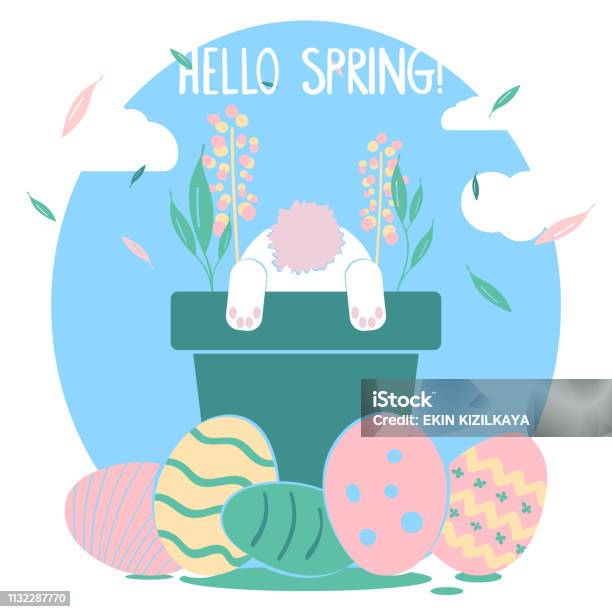 Easter Bunny In Flower Pot Stock Illustration - Download Image Now - Animal, Animal Back, Animal Markings