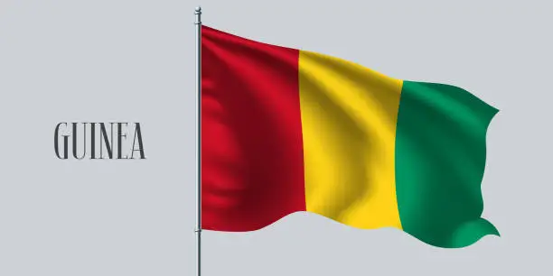 Vector illustration of Guinea waving flag on flagpole vector illustration