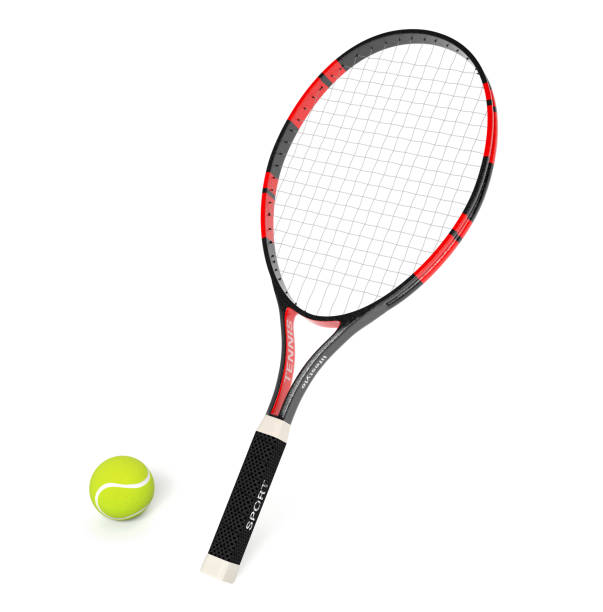 istock Tennis racket with yellow ball. 3d rendering illustration 1132289669