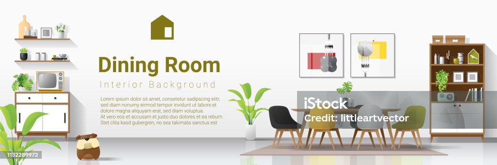 Interior Background With Modern Dining Room Vector Illustration Stock ...