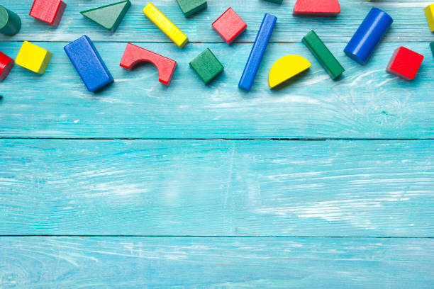 istock Kids educational developing toys frame on white background. Top view. Flat lay. Copy space for text 1132292478