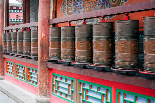 istock Metal Praying Cylinders In A Buddhist Temple. 1132292853