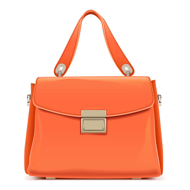 Vector Orange Female Handbag Vector Orange Female Handbag isolated on white background leather clasp stock illustrations
