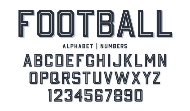 sportart schriftart. schriftart im fußball-stil mit linien im inneren. buchstaben und zahlen im sportstil für baseball, basketball und fußball-kit - football player american football athlete sport stock-grafiken, -clipart, -cartoons und -symbole