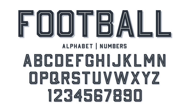 스포츠 스타일의 글꼴입니다. 내부 라인과 축구 스타일의 글꼴. 야구, 농구 및 축구 키트에 대 한 운동 스타일의 문자와 숫자 - 스포츠 저지 stock illustrations