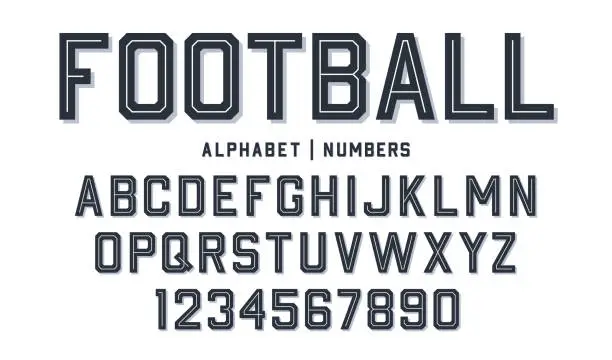 Vector illustration of Sport style font. Football style font with lines inside. Athletic style letters and numbers for baseball, basketball and football kit