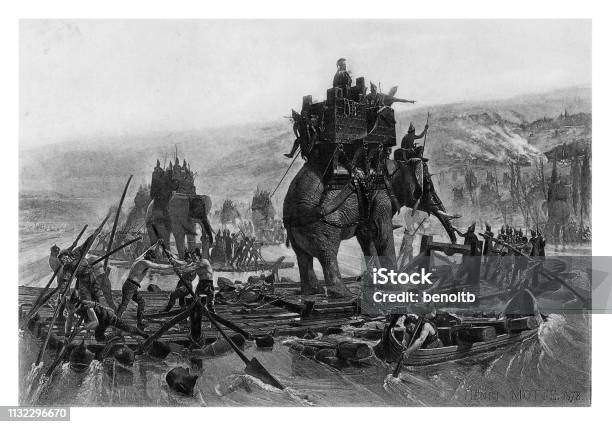 Hannibal And His Army Crossing The Rhone Stock Illustration - Download Image Now - Hannibal - Military Commander, Elephant, 19th Century