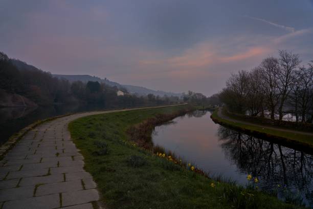 Sparth Reservoir and the Huddersfield Narrow Canal at Marsden stock photo