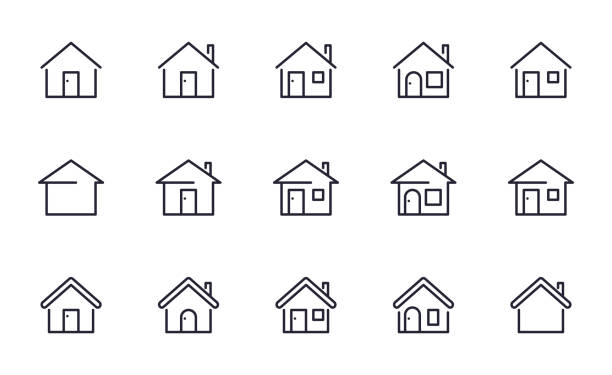heim-icons setzen umrissstil - wohnhaus stock-grafiken, -clipart, -cartoons und -symbole