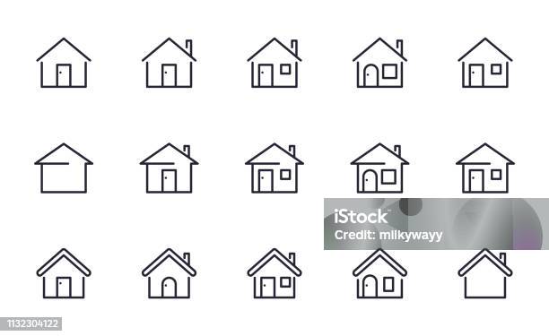 Home Icons Set Outline Style Stock Illustration - Download Image Now - House, Icon Symbol, Residential Building