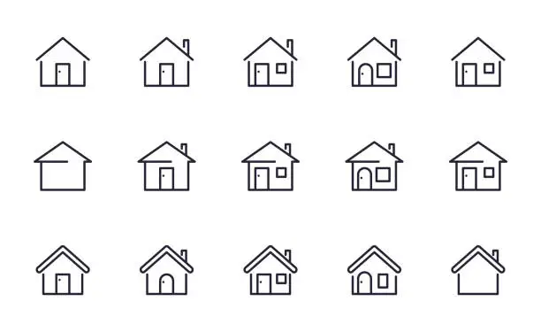Vector illustration of Home icons set outline style