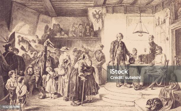 Recruitment In Tyrol Stock Illustration - Download Image Now - Engraved Image, Togetherness, 1870-1879