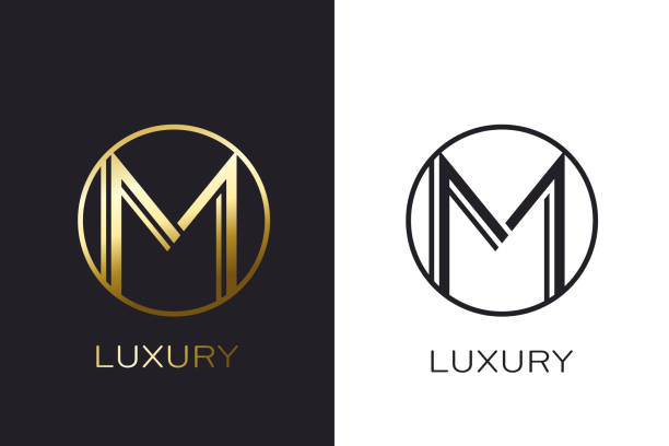 Logo M Monogram gold letter seal. Vector Illustration M Golden Mock Letter up elegant business card biz logo stock illustrations