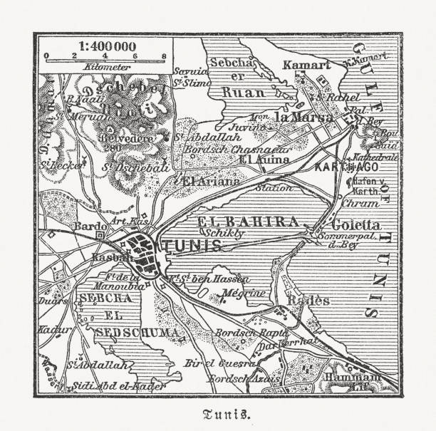 istock Map of Tunis and surroundings, Tunisia, wood engraving, published 1897 1132307973