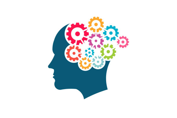 Group of Gears working connected. Creative Mind Concept with gears and connections gears icon white stock illustrations