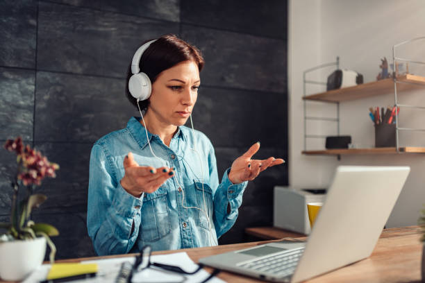istock Business woman doing video call at office 1132309174