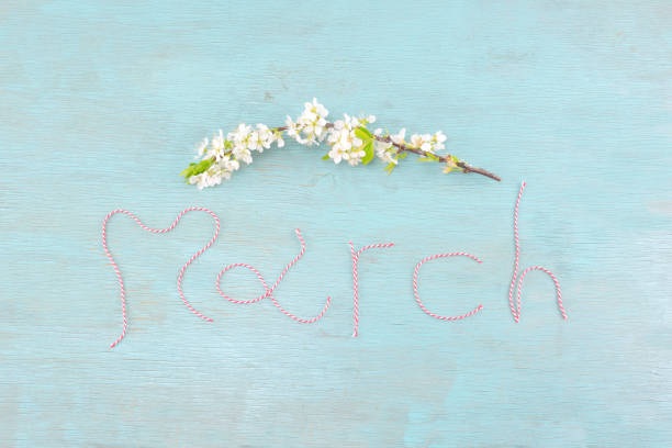 istock The word march written with red and white cord 1132312884