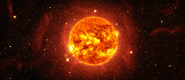 Sun with stars in space. Elements of this image furnished by NASA