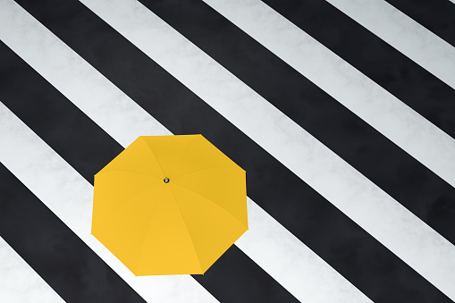 Umbrella, Standing Out From The Crowd, Individuality, Inspiration, Leadership, Crosswalk black and white background.