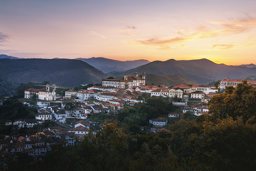 Vista aérea de la ciudad de Ouro Preto al atardecer-Minas Gerais, Brasil photo