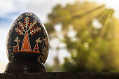Pessankas or Pysankas, Easter eggs, hand-painted Ukrainian eggs. Ukrainian ancient culture, made in Brazil. Decoration and symbolism.