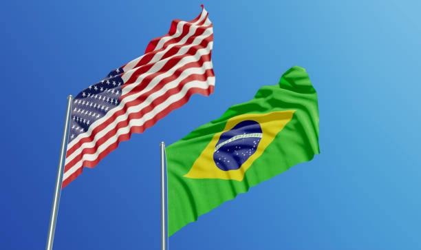 istock American and Brazilian Flags Waving With Wind 1132318774