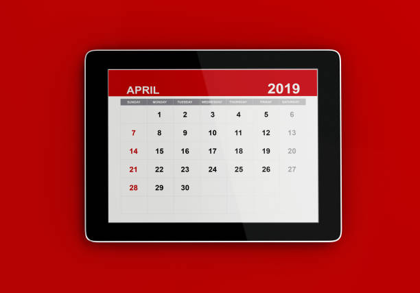 istock Red April 2019 Calendar On Red Background 1132321022
