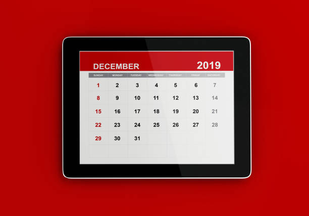istock Red December 2019 Calendar On Red Background 1132321245