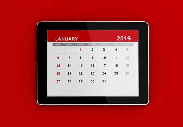 istock Red January 2019 Calendar On Red Background 1132321463